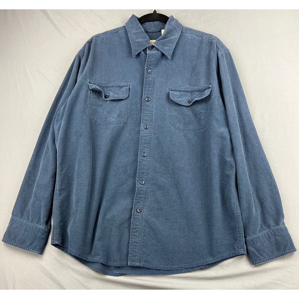 Timberland Shirt Mens L Blue Long Sleeve Cotton Button Down Flap Pocket Good
